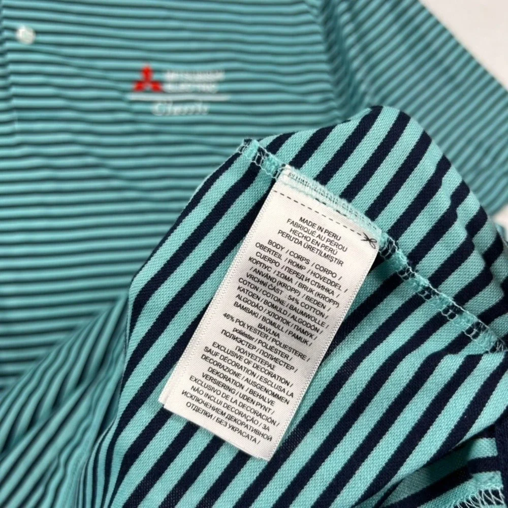 Ralph Lauren Shirt Mens XXL Pro Fit Polo Teal Blue Striped Mitsubishi Golf Logo